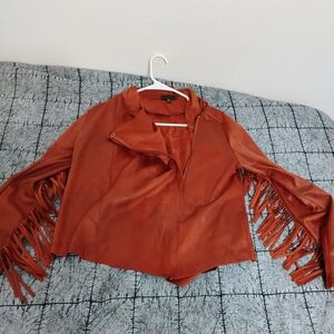 Shyanne Burnt Orange Leather Jacket with Fringe
